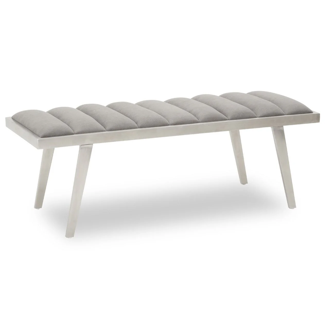 Gigi Grey Velvet & Brushed Silver Channel-Tufted Bench Seat