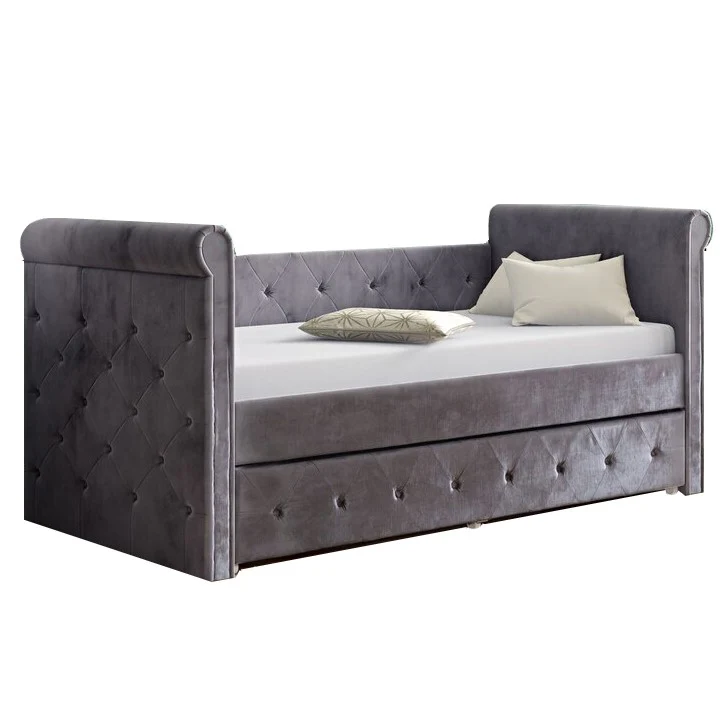 Silver Velvet Fabric Day Bed With Trundle