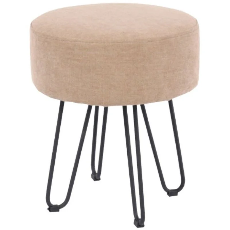 Aspen Sand Fabric Round Stool with Hairpin Legs