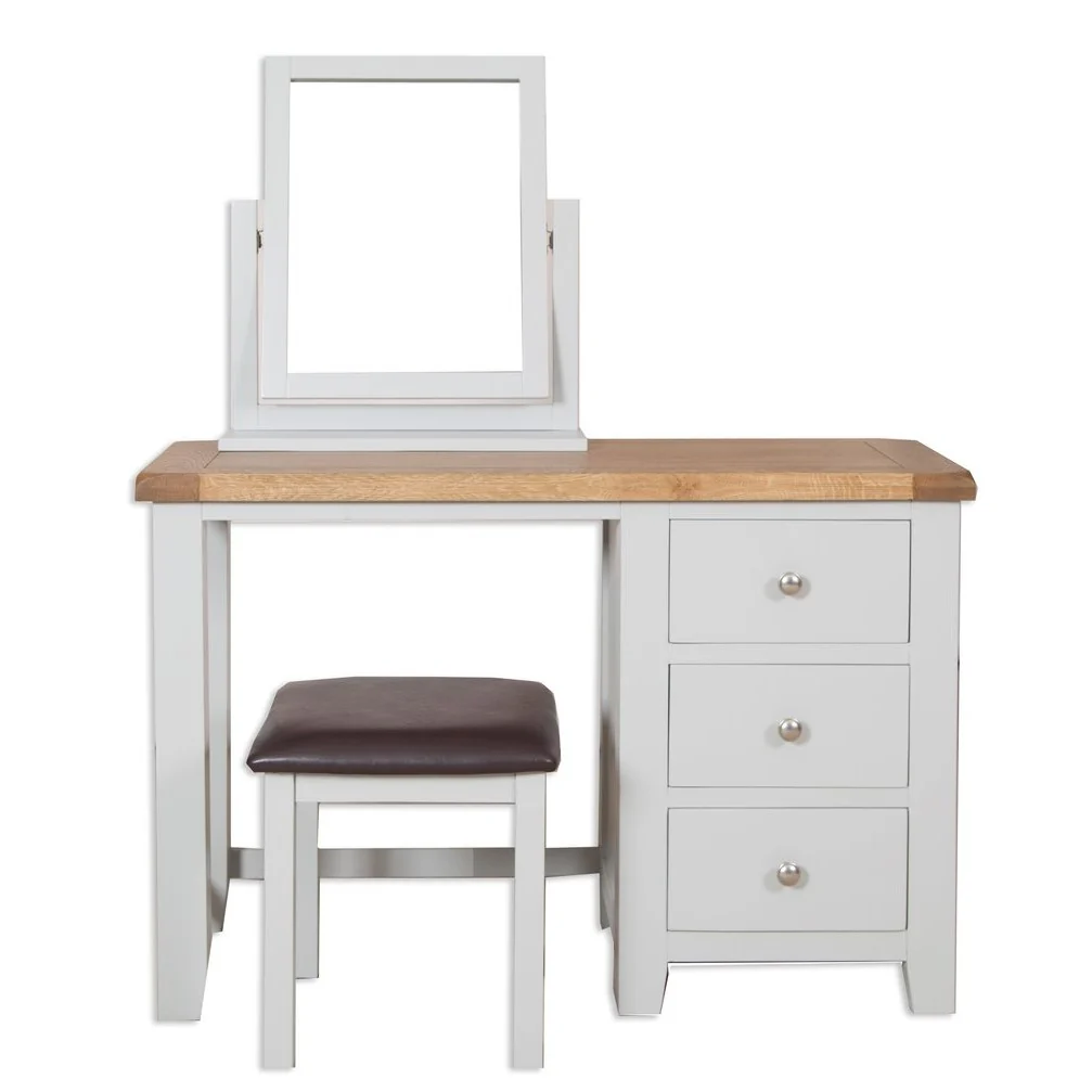 St.Ives French Grey & Oak Dressing Table + Stool + Mirror