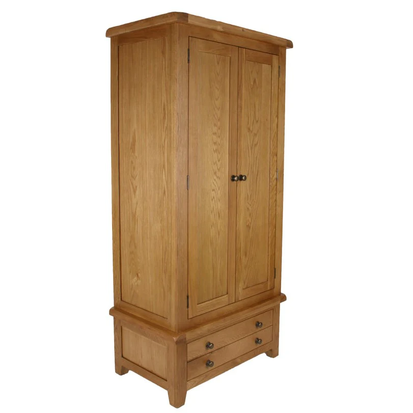 Torino Country Solid Oak 2 Door 1 Drawer Wardrobe