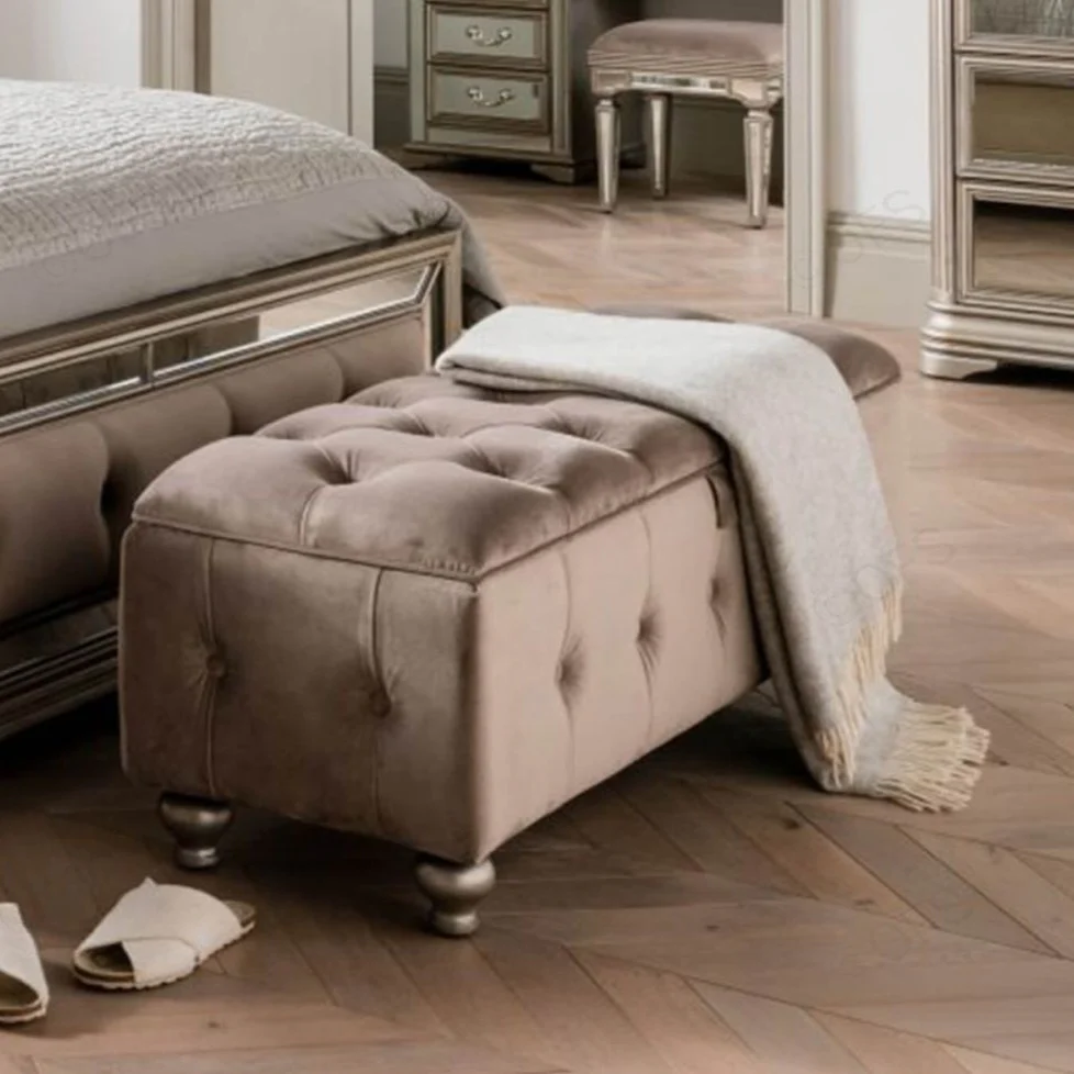 Jessica Taupe Velvet Storage Ottoman