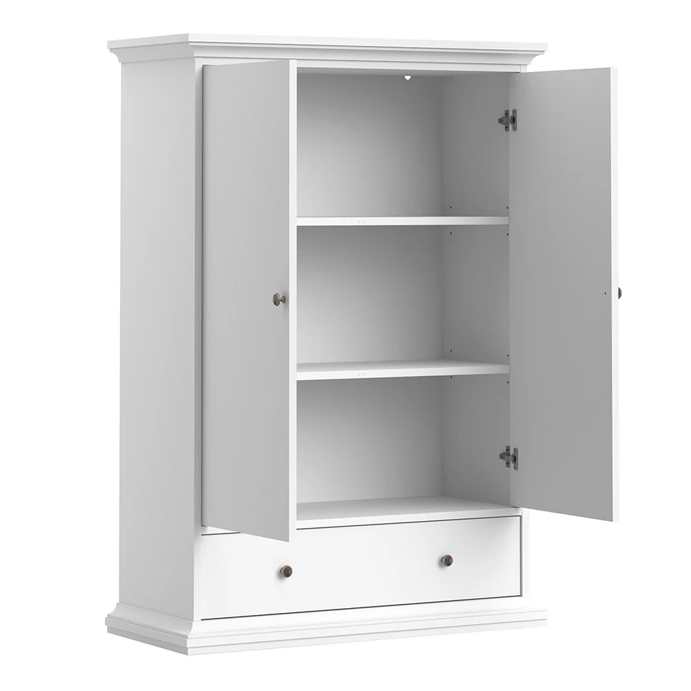 Parisian 2 Door 1 Drawer & 2 Shelves Wardrobe in White