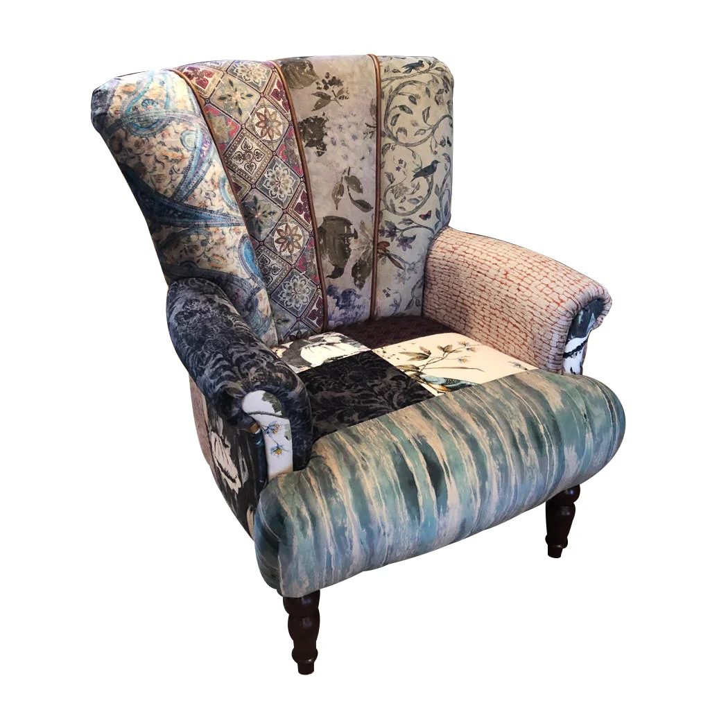 Lily Patchwork Harris Tweed, Velvet, Moon Wool & Vintage Leather Chair - Choice Of Size