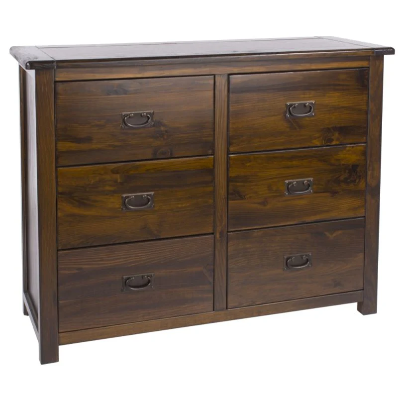 Boston Dark Wood 3+3 Drawer Wide Chest