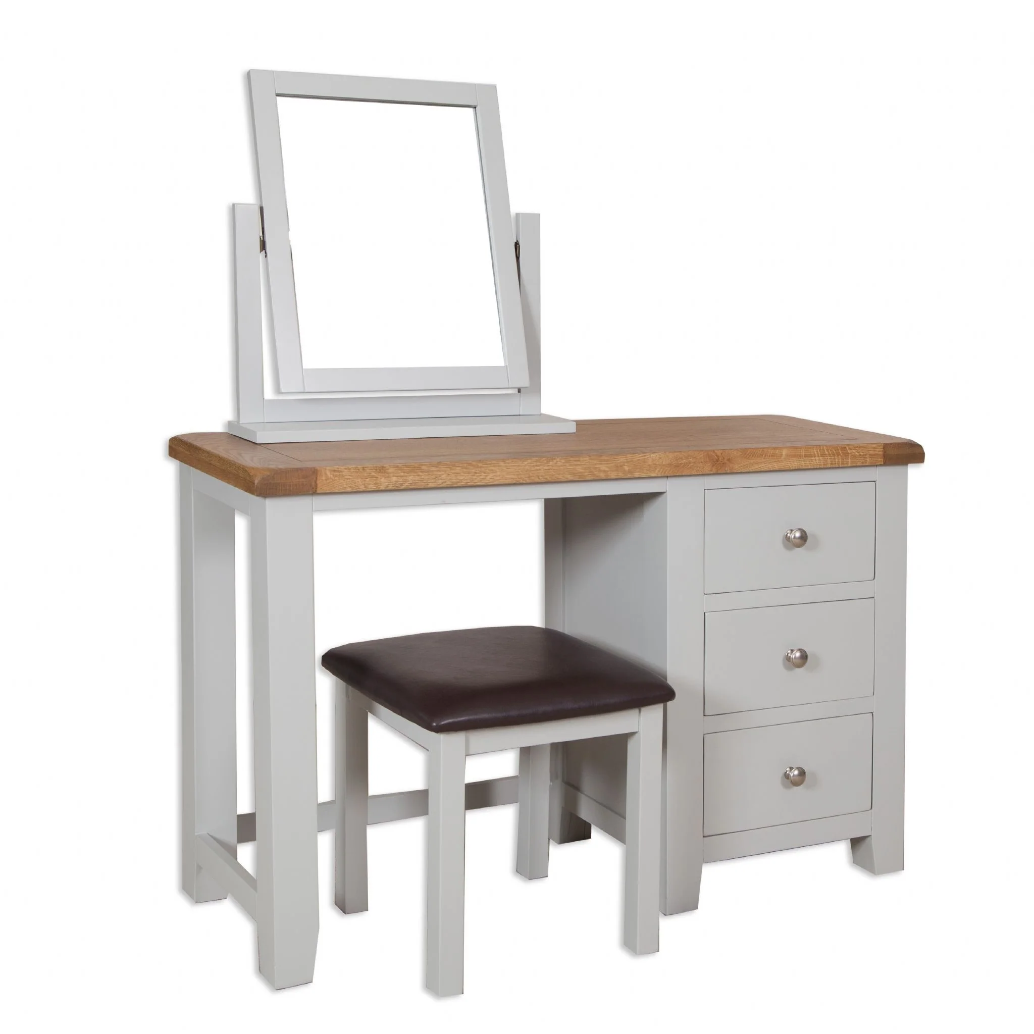 St.Ives French Grey & Oak Dressing Table + Stool + Mirror