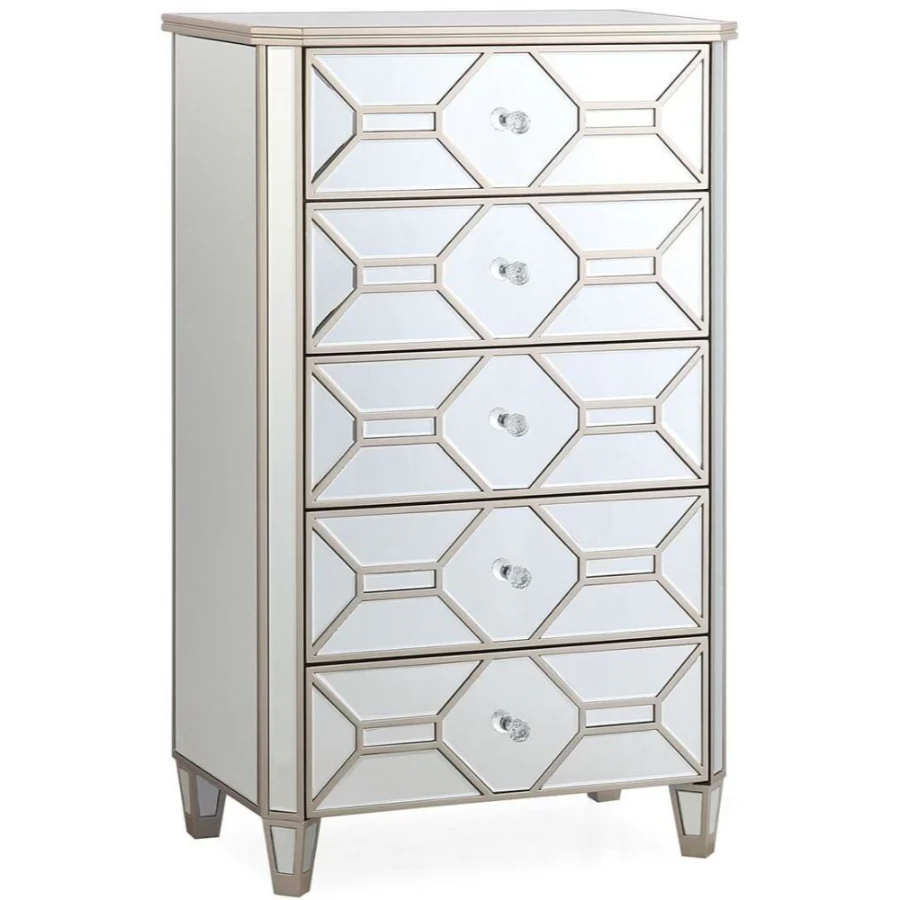 Rosa Geometric Mirrored 5 Drawer Tall Chest