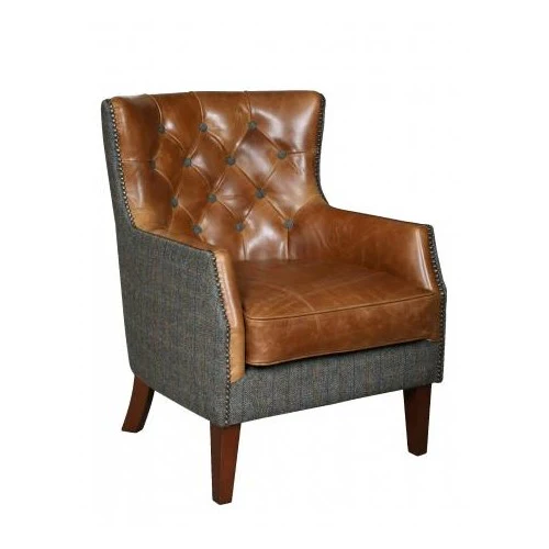 Stanford Chair - Moreland Harris Tweed & Vintage Leather