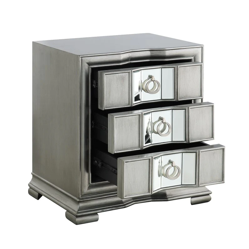 Lucca Grey Mirrored 3 Drawer Bedside Cabinet