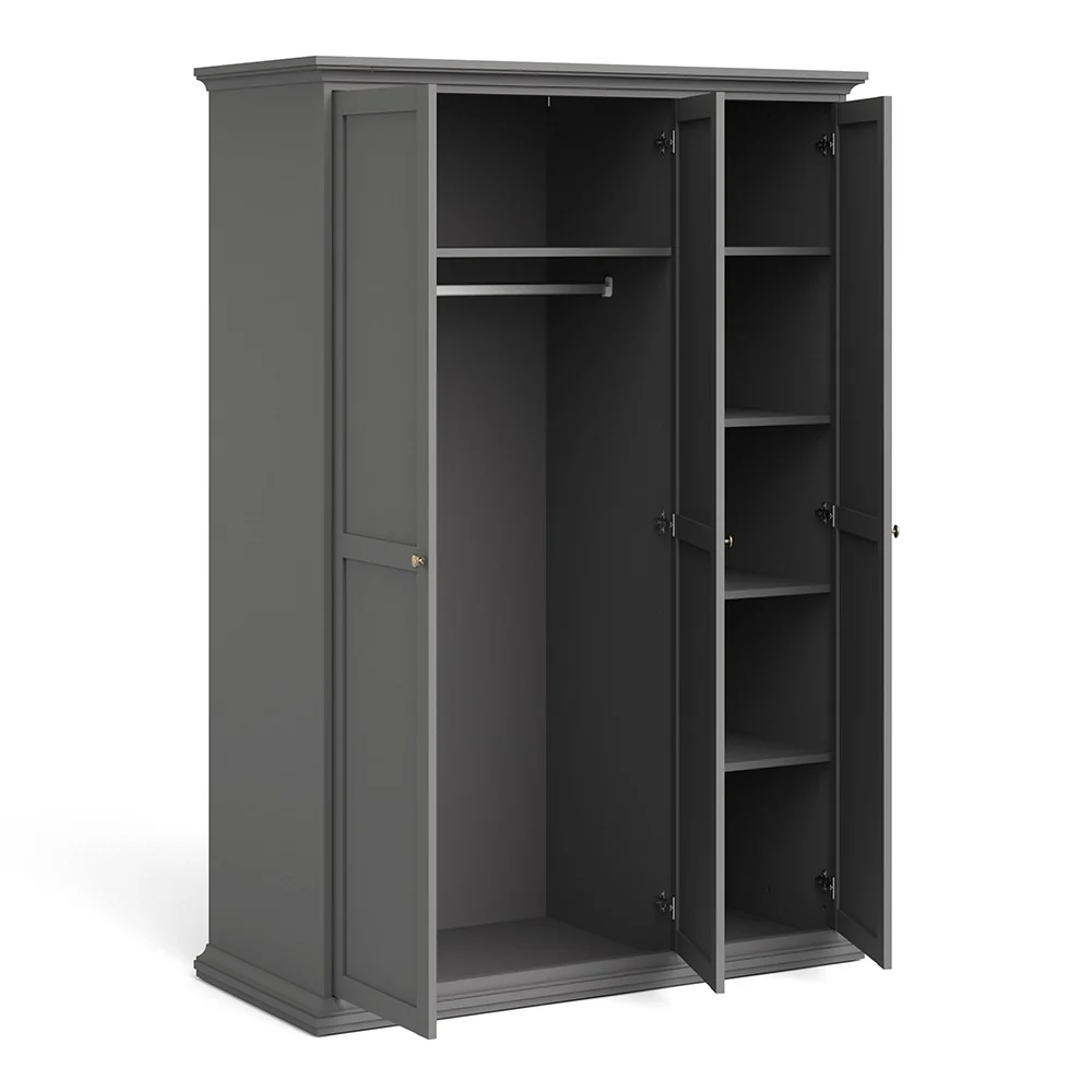 Parisian 3 Door Triple Wardrobe in Matt Grey