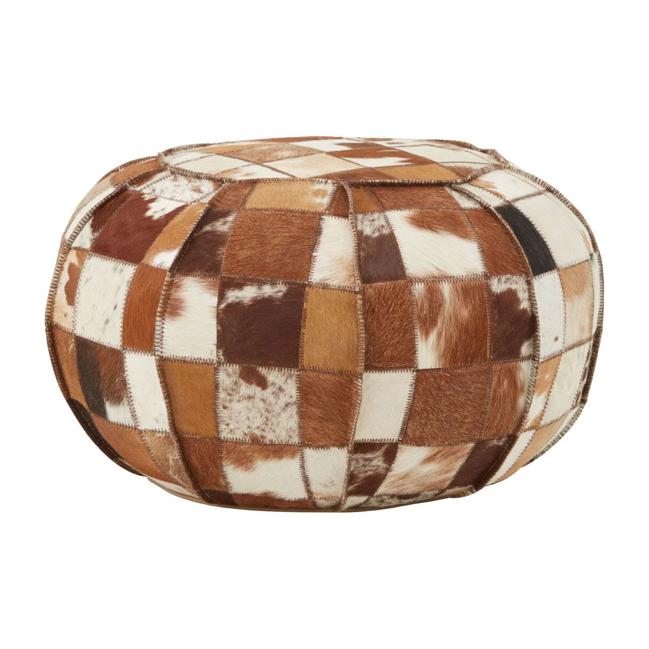 Multicoloured Cowhide Leather Patchwork Pouffe