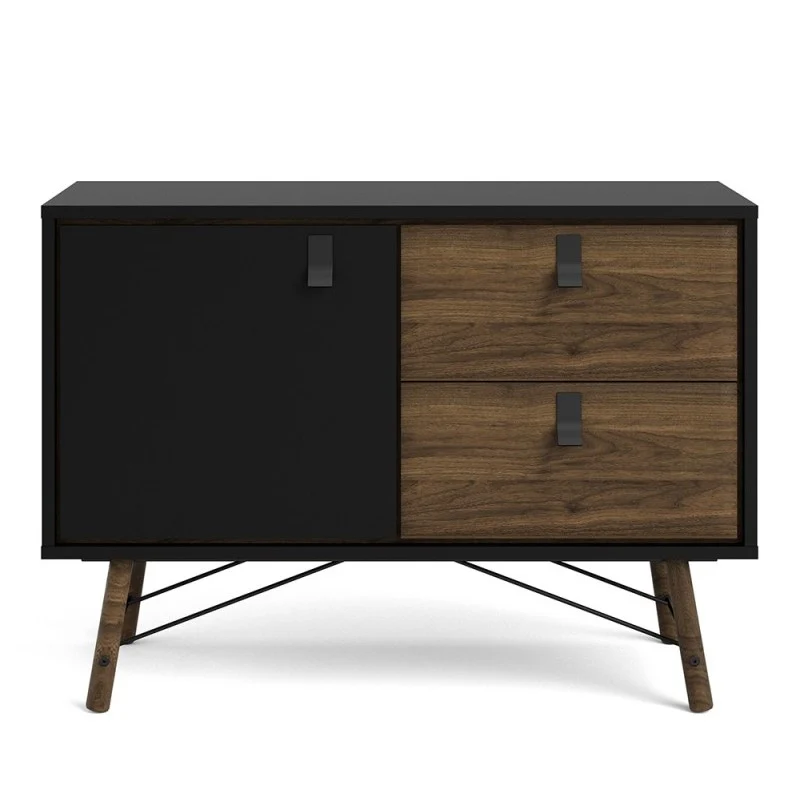 Rena 1 Door 2 Drawer Sideboard - Matt Black & Walnut