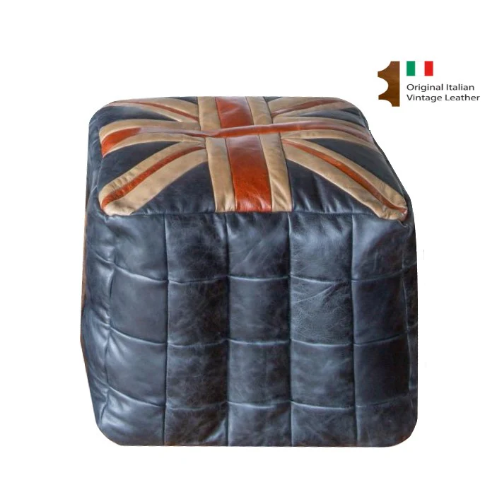 Union Jack Vintage Leather Cube Bean Bag - Large