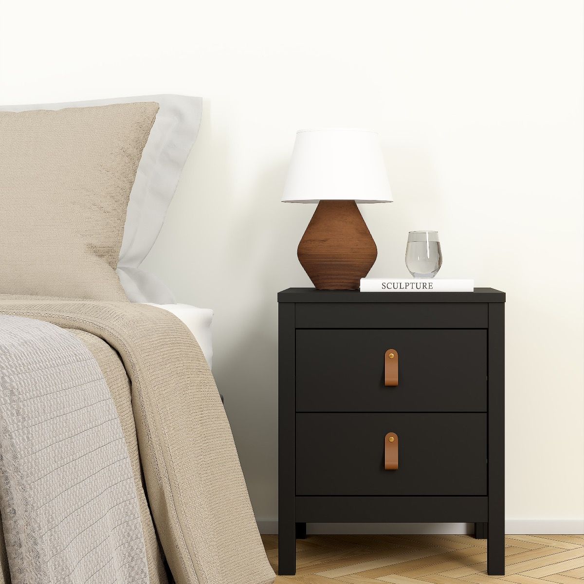 Barcelona - Bedside Table 2 drawers + 3+2 Drawer Chest + 2 Door Wardrobe - Matt Black