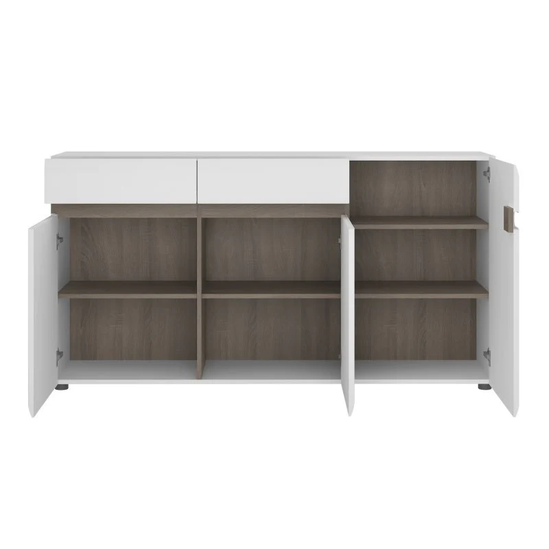 Chelsea White High Gloss & Truffle Oak Trim 2 drawer 3 door sideboard