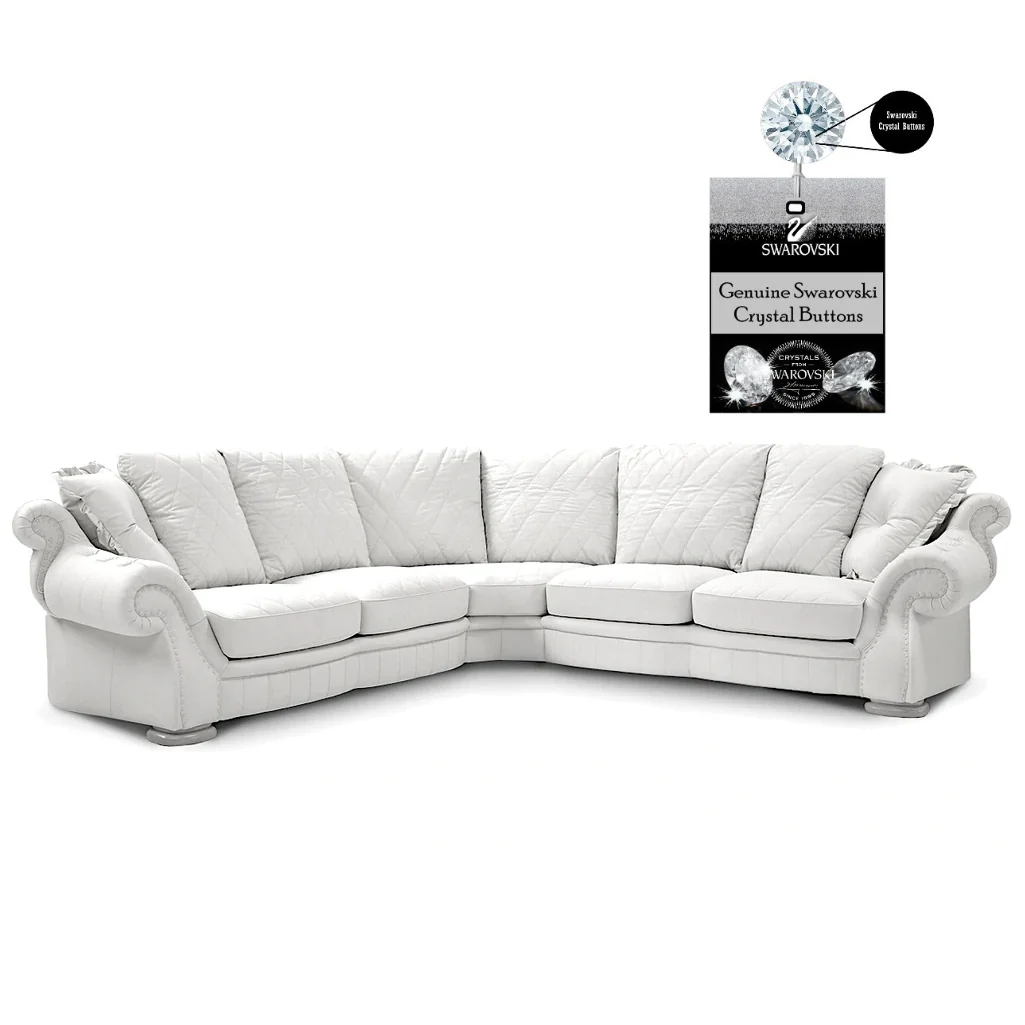Pendragon Italian Leather Corner Sofa - Choice Of Leathers & Optional Swarovski Crystal Buttons.