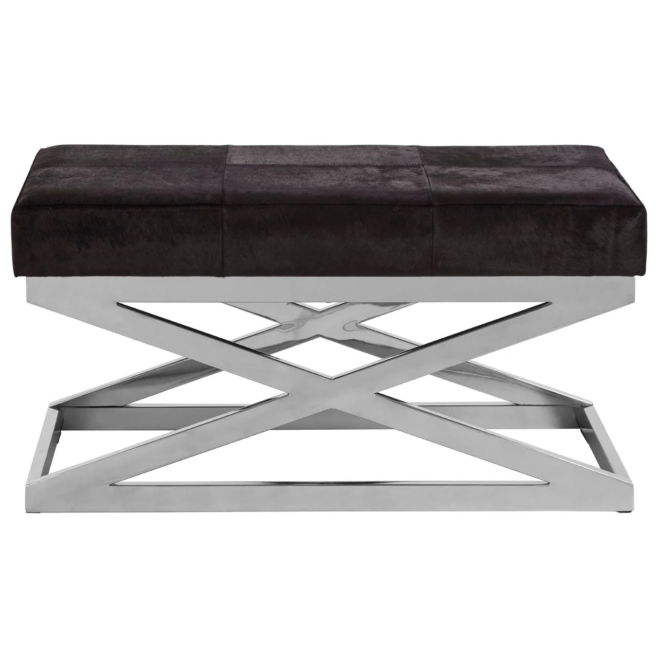 Townhouse Genuine Leather & Stainless Steel Cross Base Bench