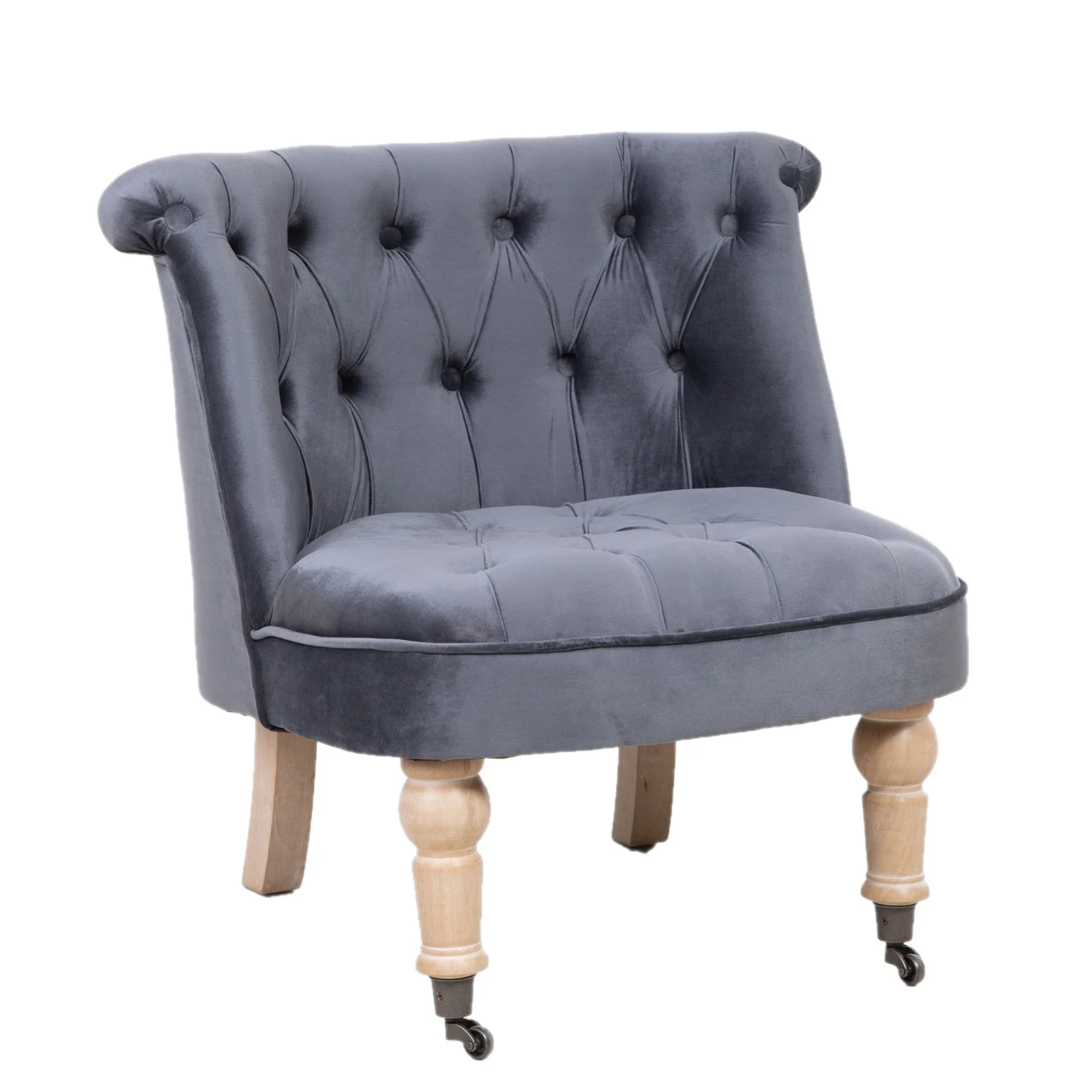 Dark Grey Velvet Cocktail Chair With Oak Legs