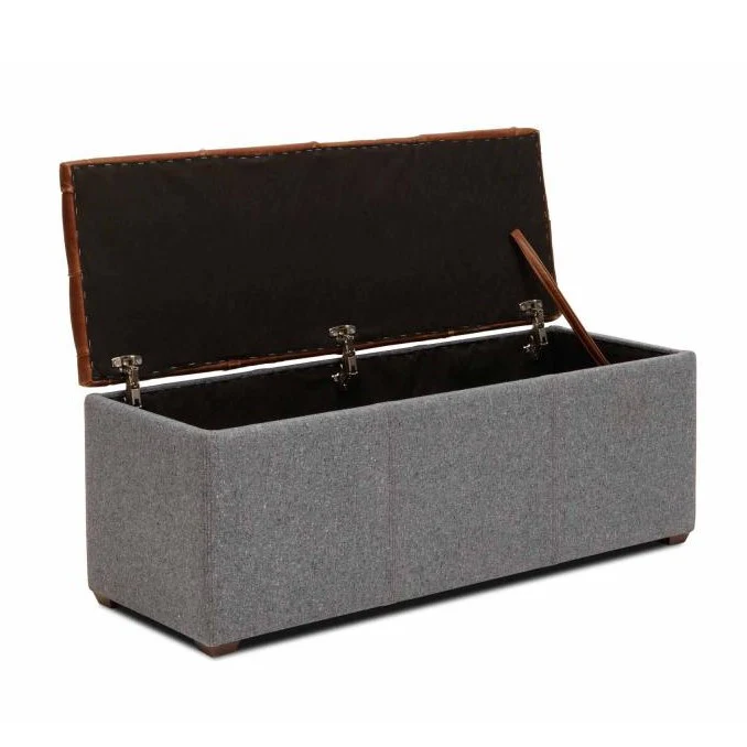 Vintage Leather & Harris Tweed Buttoned Top Storage Bench 120cm