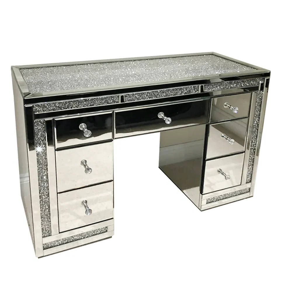 Crushed Diamond Top & Mirrored 7 Drawer Dressing Table