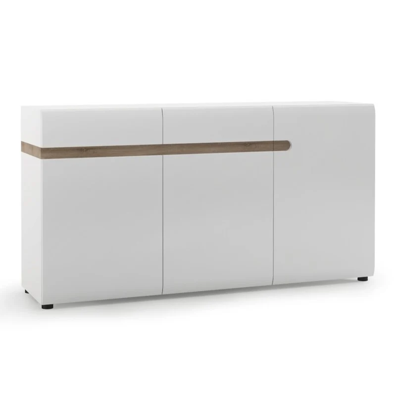 Chelsea White High Gloss & Truffle Oak Trim 2 drawer 3 door sideboard
