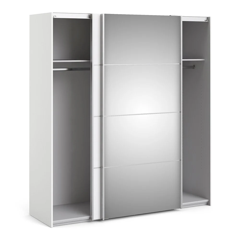 Verona Sliding Wardrobe 180cm in White with White and Mirror Doors & 2 Shelves