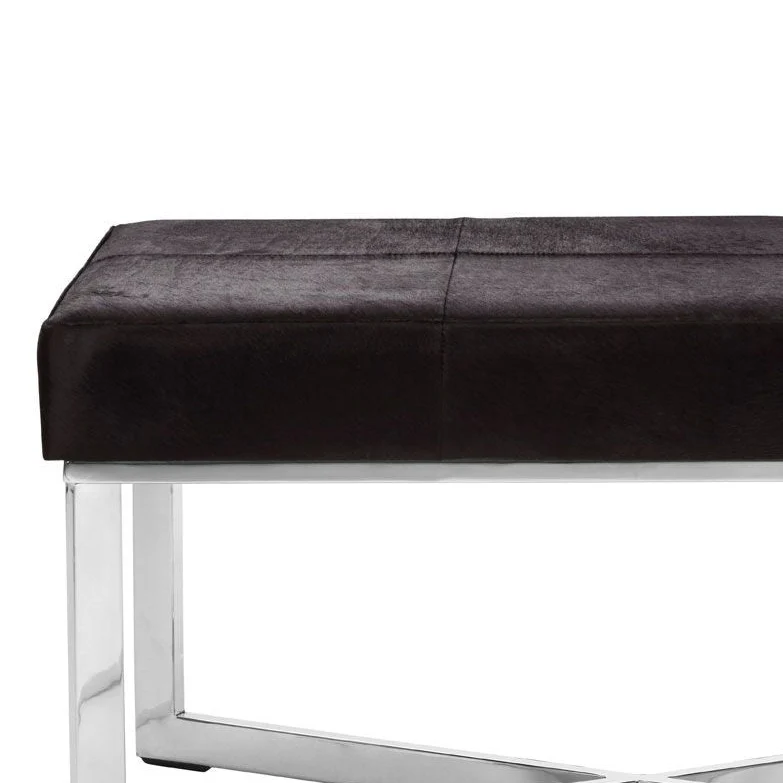 Townhouse Genuine Black Leather & Stainless Steel Base Bench