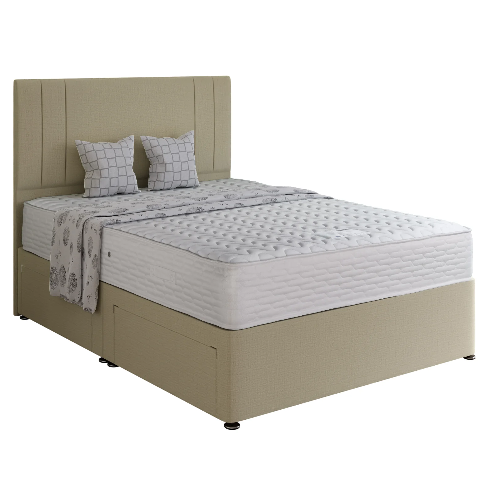 Soft Flex Memory Divan Bed Set - Base + Headboard + Mattress - Choice Of Fabric & Sizes