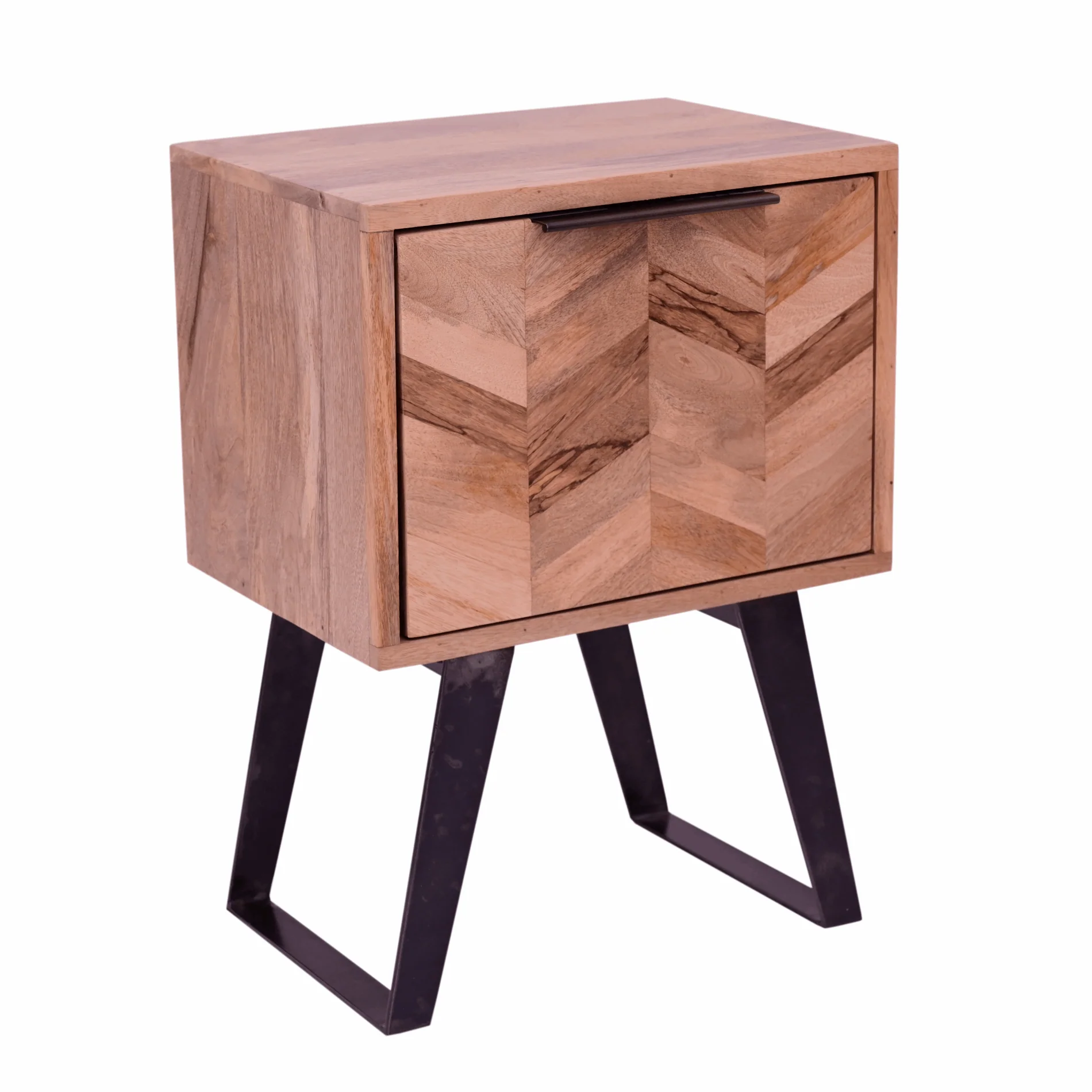 Akash Chevron Parquet Mango Wood 1 Drawer Side Table