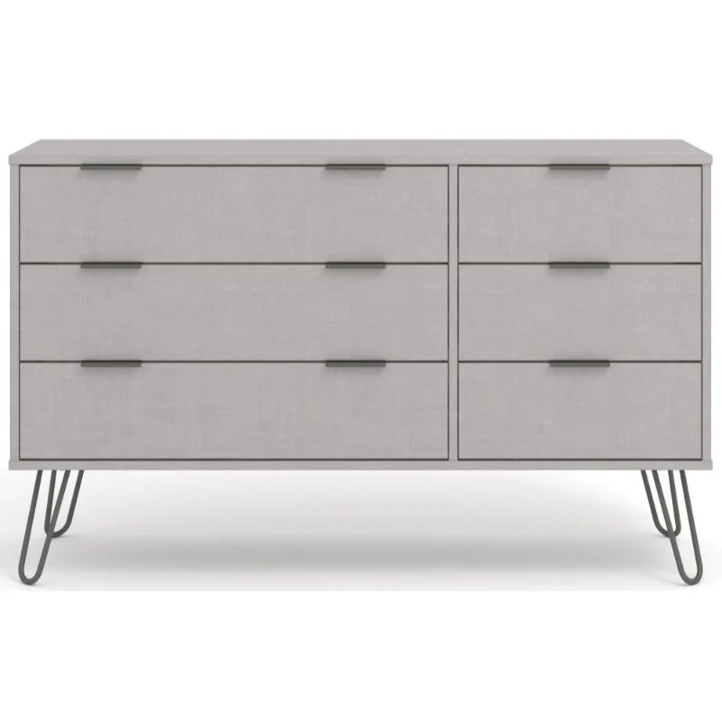 Augusta Grey 3+3 Drawer Wide Chest with Hairpin Legs