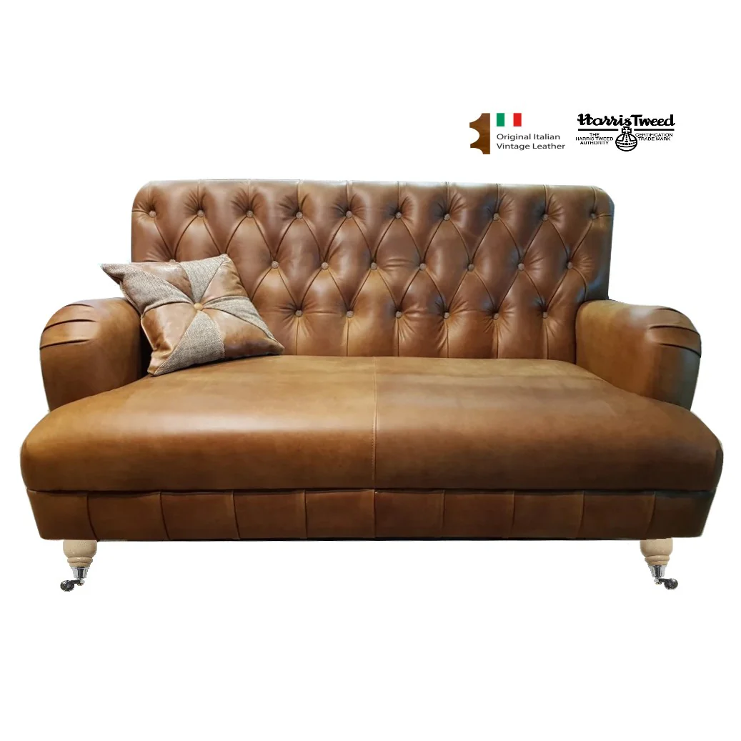 James Aniline Leather & Harris Tweed Buttoned Back Sofa & Armchair Collection