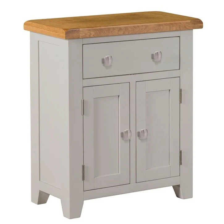 Chester Dove Grey & Solid Oak Compact Sideboard - Hall Cabinet