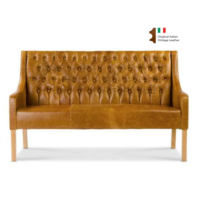 Montgomery Vintage Leather Buttoned Back Dining Bench - Choice Of Sizes & Leather