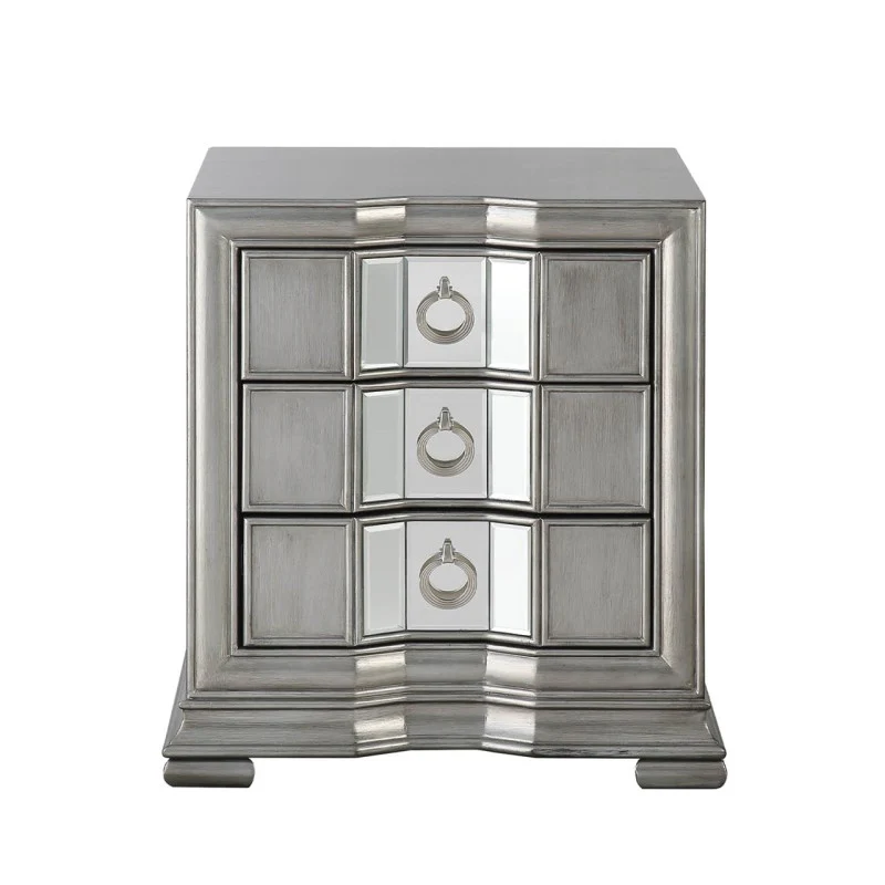 Lucca Grey Mirrored 3 Drawer Bedside Cabinet