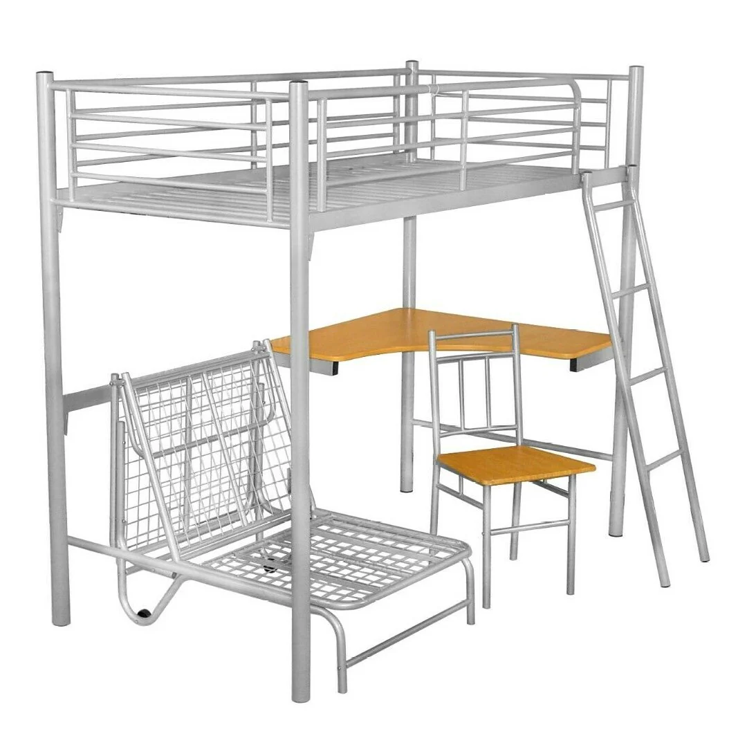 Silver Study Bunk With Desk & Futon