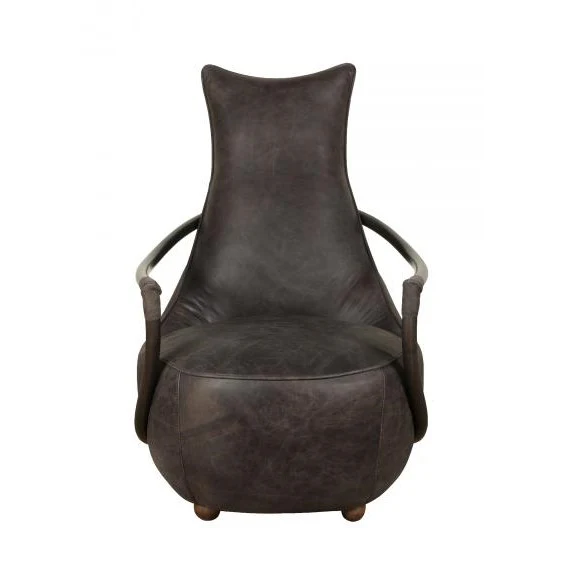 Maverick Retro Relax Chair - Gunmetal Frame & Grey Aniline Leather Cover