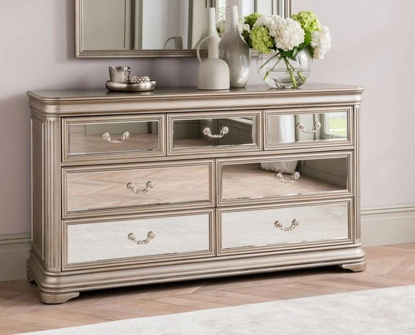 Jessica Champagne Mirrored 3+4 Drawer Dressing Chest