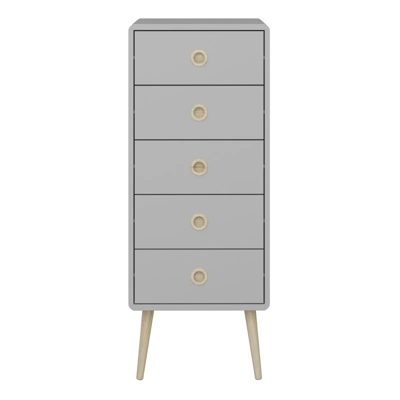 Softline 5 Drawer Narrow Tall Boy Chest Of Drawers - Grey