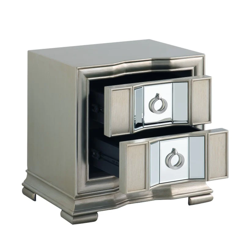 Lucca Grey Mirrored 2 Drawer Bedside Cabinet