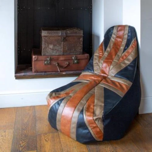 Union Jack Vintage Leather Bean Bag Pod Chair