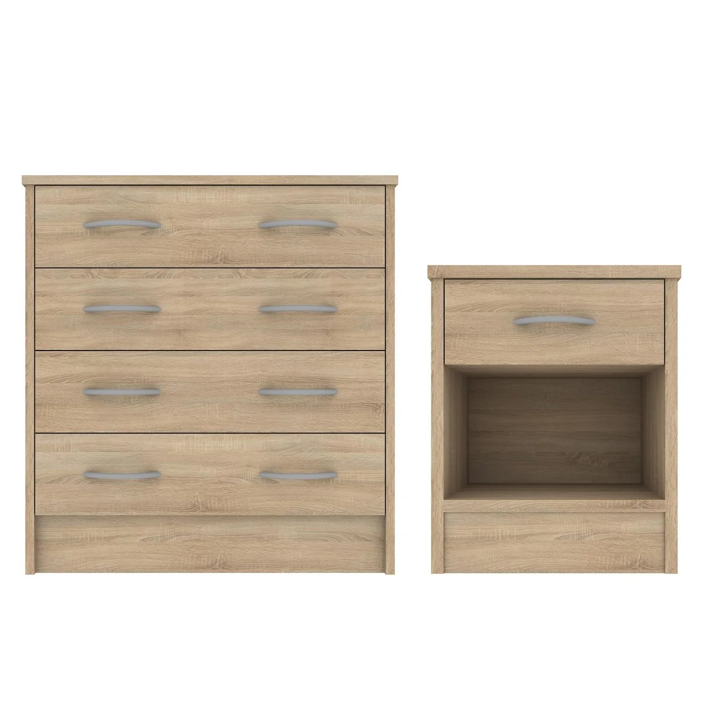 Oak Effect - Wardrobe, Chest Drawers & Bedside - Bedroom Set