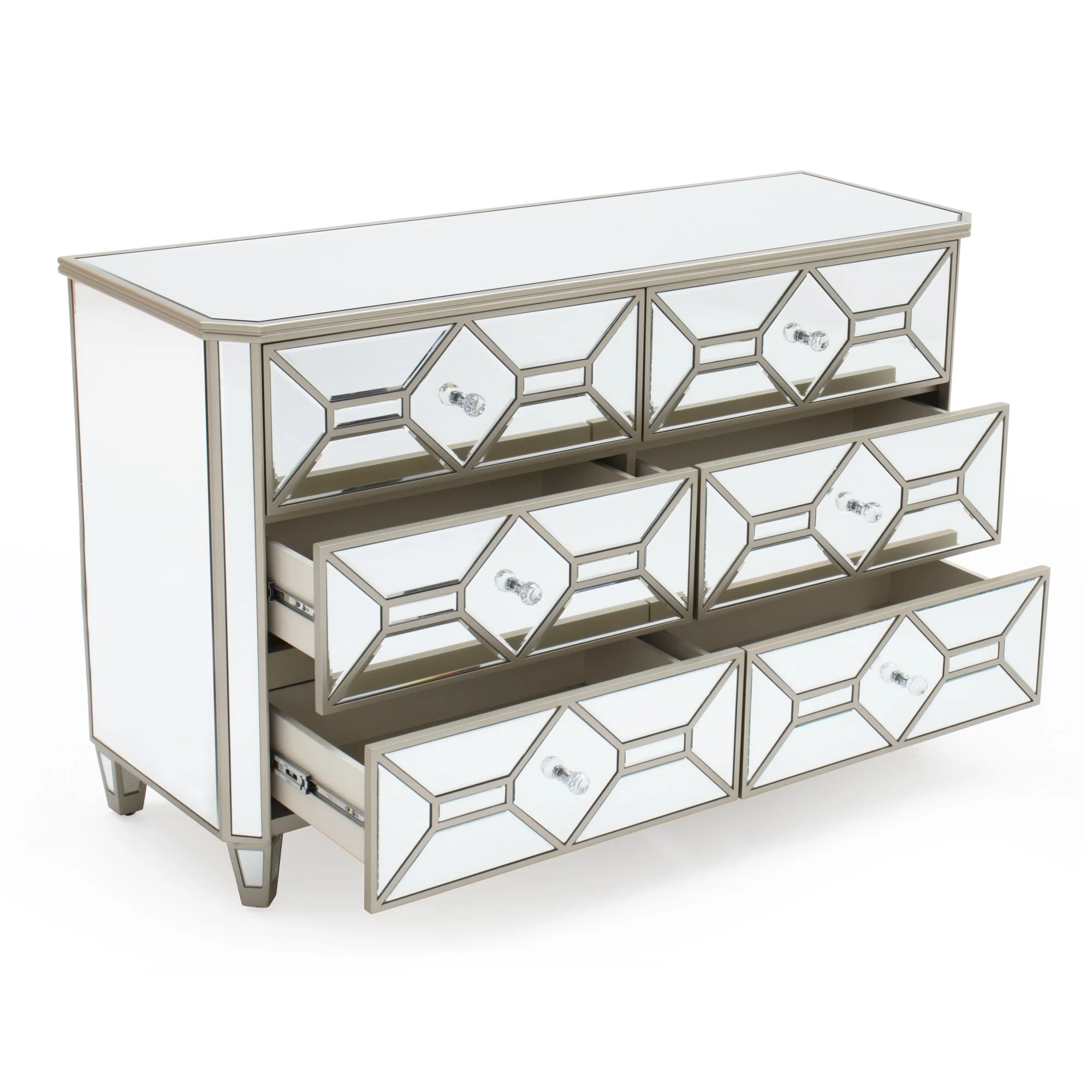 Geometric Mirrored 6 Drawer Dressing Chest - Out Of Stock ETA 9/11/2023