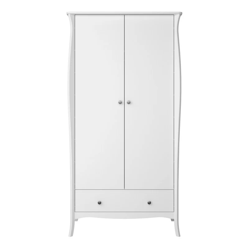Baroque 2 Door 1 Drawer Wardrobe - White Painted Finish
