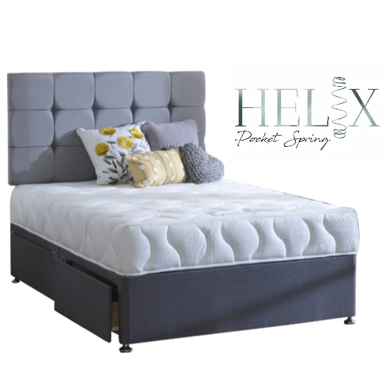 Helix Rapture 1000 Pocket Spring Encapsulated Blu Cool Memory Foam Divan Bed Set - Inc Headboard