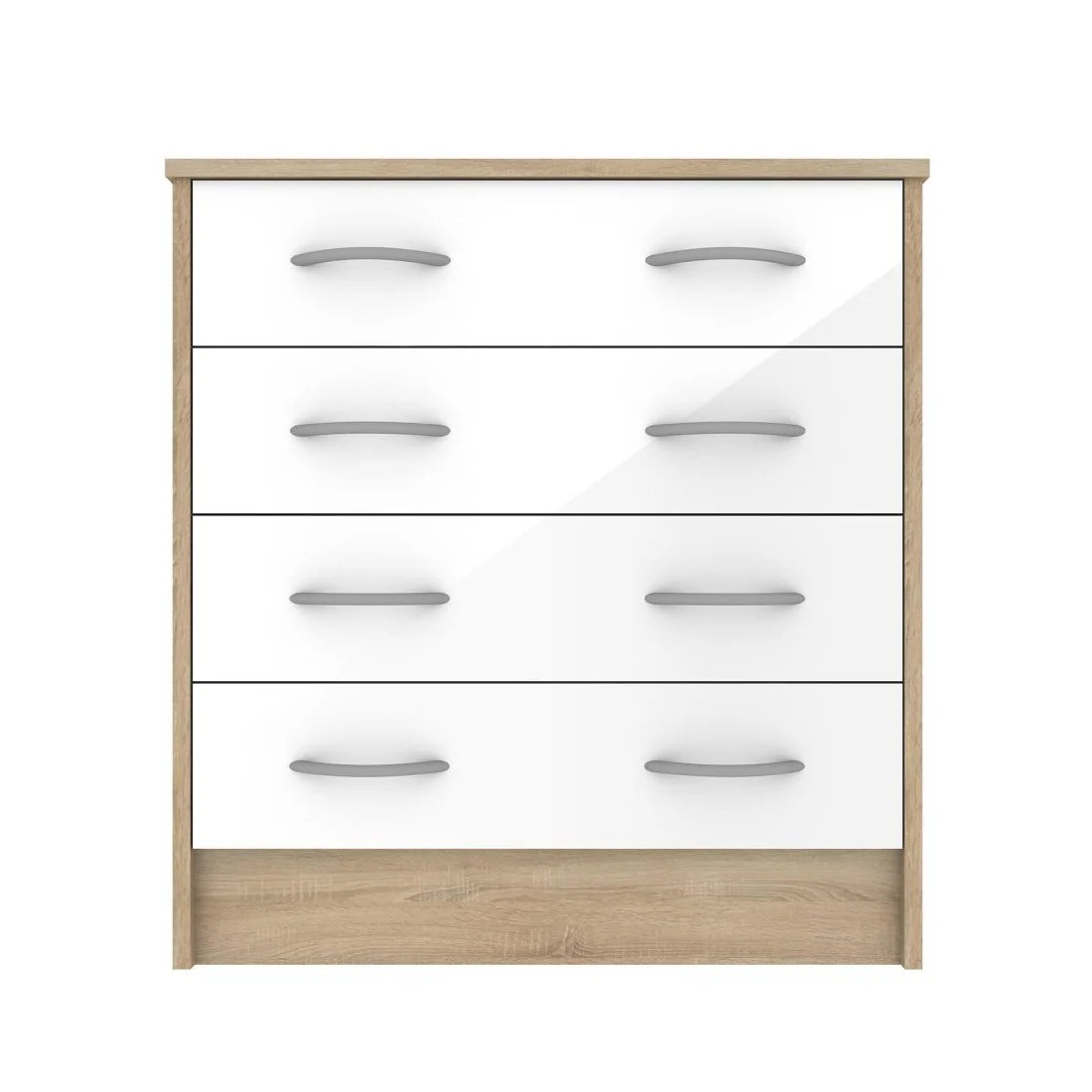 White Gloss & Oak - Wardrobe, Chest Drawers & Bedside - Bedroom Set