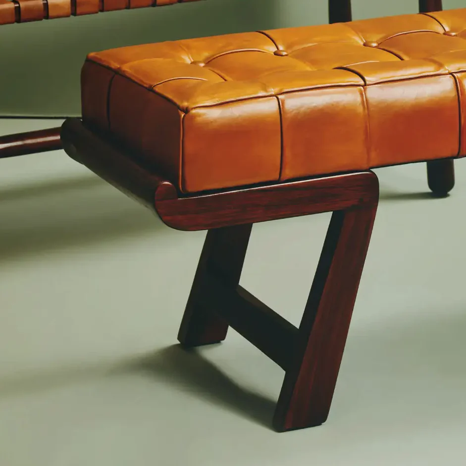 Ivy Genuine Leather Button Tufted Angular Base Bench Seat - 132cm