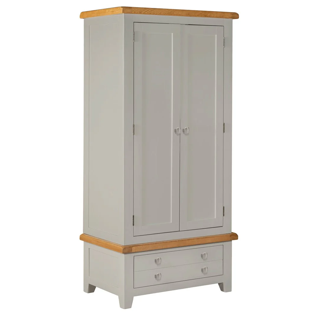 Chester Dove Grey & Solid Oak 2 Door Wardrobe
