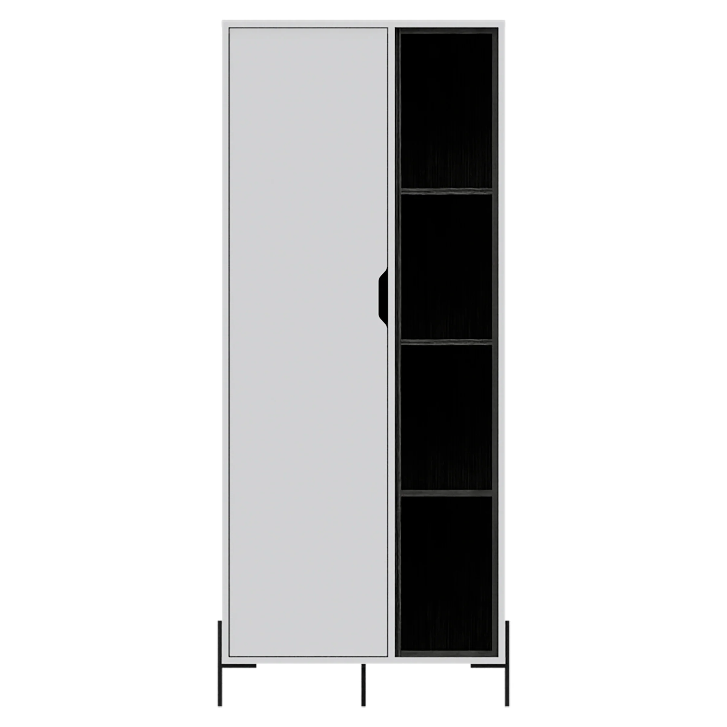 Detroit White & Carbon Grey Oak Woodgrain Bookcase With Door & Open Shelving