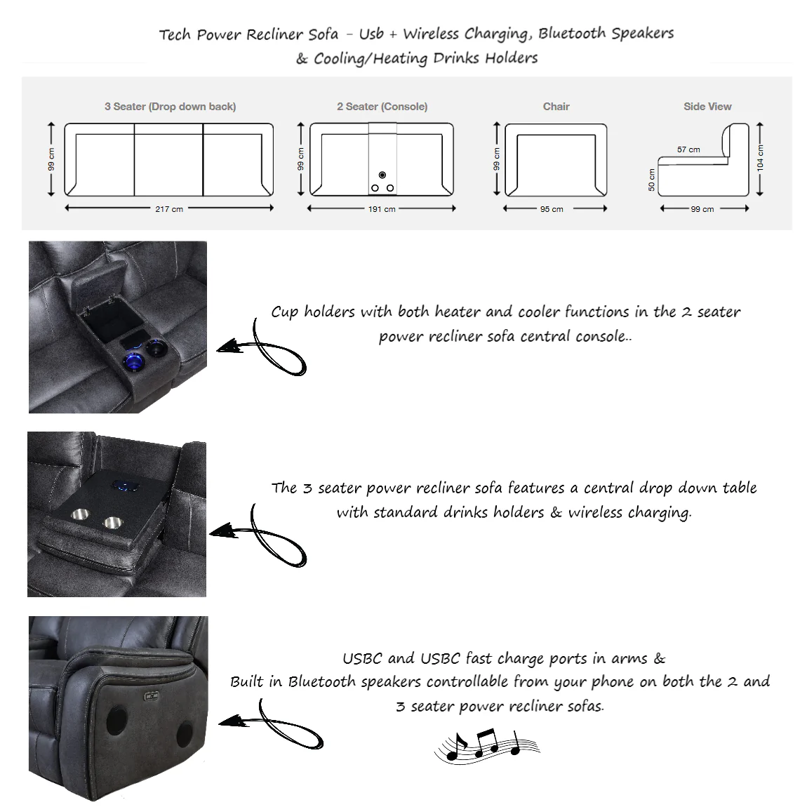 Tech Power Recliner Armchair With Usb Charging Port