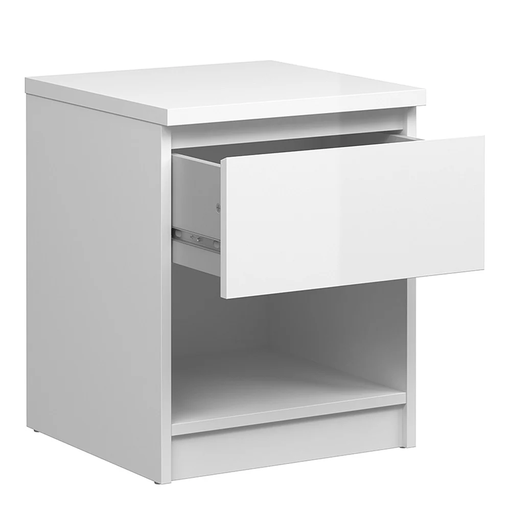 Naiah Bedside - 1 Drawer 1 Shelf in White High Gloss